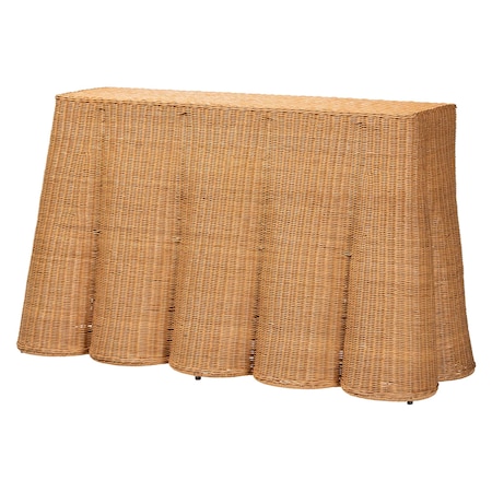 Bali & Pari Palm Bohemian Honey Scallop Rattan Console Table 244-13632-ZORO